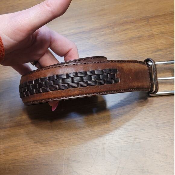 VTG 90s Brighton Two‑Tone Brown Leather Western Braided Belt Sz 38 – EUC - Picture 2 of 11